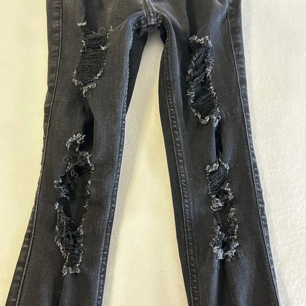 Hollister Womens Curvy High Rise Super Skinny Jeans Black‎ Distressed Size 00S